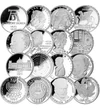 // 16 x 5 mărci, argint de 625/1000, Germania, 1970-1979 // - Germania de Vest a emis monede comemorative de 5 mărci începând din anul 1952. În primii ani, aceste monede au conţinut 7 grame de argint. Din anul 1975, conţinutul de argint a fost redus, iar