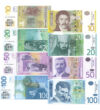 Dinarul, pe orizontal şi vertical, 10, 20, 50, 100 dinari, Serbia, 2005-2006