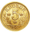 5 coroane Valoare nominală aur de 900/1000 224 g Suedia 1881-1901