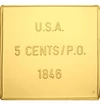 Thomas Jefferson, SUA 5 cenţi, 1846, medalie-timbru placată cu aur