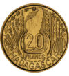 20 franci Harta Madagascar val. nominală plante aluminiu bronz 4 g Madagascar 1953