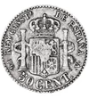 50 centimo, Alfonso al XIII-lea al Spaniei, , argint de 835/1000, 2,5 g, Spania, 1894