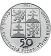 50 coroane Stemă val.nom.  argint de 700/1000 7 g Cehoslovacia 1991