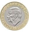 2 lire Charles al III-lea val. nom.  cupru nichel 12 g Marea Britanie 2026