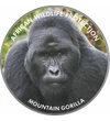 // 2000 şilingi, pictat, placat cu argint, Uganda, 2006 // - Pe această monedă pictată apare gorila de munte, animalul din Africa ameninţat cu dispariţie. Inscripţia monedei „Protecţia faunei africane” ne atrage atenţia asupra acestei specii pe cale de di