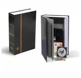 Seif metalic secret tip carte, negru, aurit