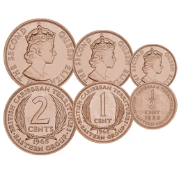 Monedele unei ţări inexistente, 1/2, 1, 2 cent, Teritorii britanice din Caraibe, 1955-1965