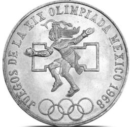  25 peso, sportiv mayaş, Ag, 1968, Mexic