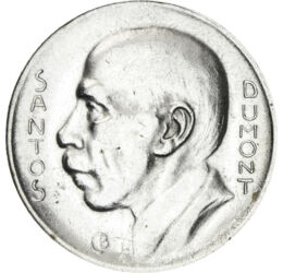 5000 reis, Portretul lui Santos Dumont, argint de 600/1000, 10 g, Brazilia, 1936-1938