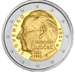 2 euro, Portretul lui Alexander Dubček, cupru, nichel, 8,52 g, Slovacia, 2021