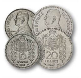 1, 2, 5, 10, 20 franci, ,  , 0, Monaco, 1943-1947