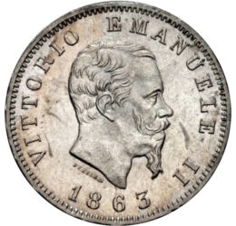 1 liră, Victor Emanuel al II-lea, , argint de 900/1000, 4,6 g, Italia, 1863-1867