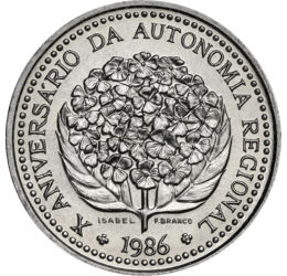 100 escudo, Floare, , cupru, nichel, 16,5 g, Insulele Azore, 1986