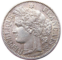 2 franci, Ceres, argint de 835/1000, 10 g, Franţa, 1870-1895