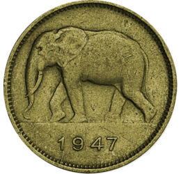 2 franci, Elefantul, , Brass, 5 g, Congo-ul Belgian, 1946-1947