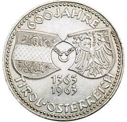 Tirol - 600 de ani, 50 şilingi, argint, Austria, 1963