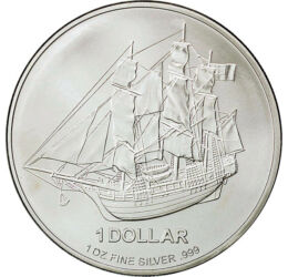 1 dolar, Corabia Bounty, val.nom., greutate, argint de 999/1000, 31,1 g, Insulele Cook, 2009-2010