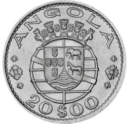 20 escudo, Címer, évszám, argint de 720/1000, 10 g, Angola, 1952-1955