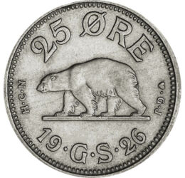 25 öre, Ursul polar, , , cupru, nichel, 7 g, Groenlanda, 1926