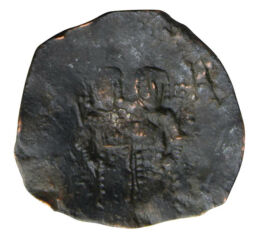 monedă bizantină, Iisus Hristos, bronz, 4,5 g, Imperiul Bizantin, 1195-1203