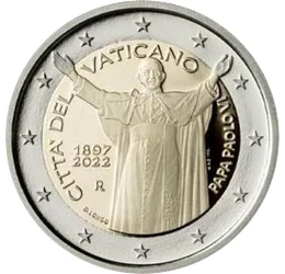 Papa Paul al VI-lea pe monedă comemorativă, 2 euro, Vatican, 2022