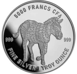 CHAD/ 5000franci,Zebră pe argint,Ag,2022, Republica Ciad
