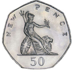 50 pence, Britannia, , cupru, nichel, 13,5 g, Marea Britanie, 1969-1981