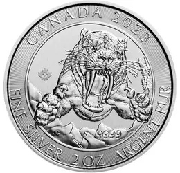10 dolari, Smilodonul, , argint de 999,9/1000, 62,2 g, Canada, 2023
