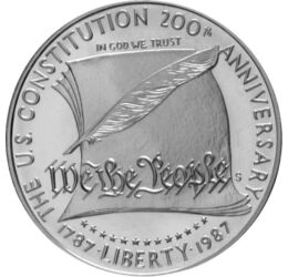 1 dolar, Semnătorii Constituţiei, val. nominală, argint de 900/1000, 26,73 g, SUA, 1987