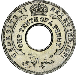 1/10 pence, Monedă cu gaură, hexagramă, , cupru, nichel, 1,9 g, Africa de Vest Britanică, 1938-1947