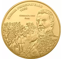 medalie placată cu aur, Alexandru Ioan Cuza - Unirea Principatelor Române, , , 
