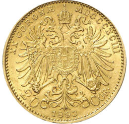  20 coroane,Franz Josef,aur,1892-1905, Monarhia Austro-Ungară