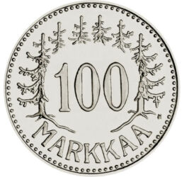 100 mărci, Valoare nominală, argint de 500/1000, 5,2 g, Finlanda, 1956-1960