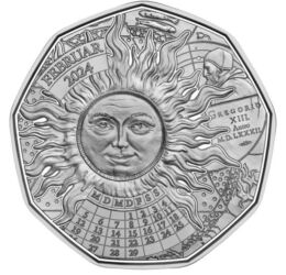 5 euro, Soarele, calendar, Un an bisect norocos, argint de 925/1000, 7,779 g, Austria, 2024