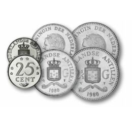 1, 2,5, 5, 10, 25 cenţi, 1, 2,5 guldeni, ,  , 0, Antilele Olandeze, 1979-1985