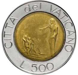 500 lire, Iisus şi apostolii, , aluminiu, bronz, 6,8 g, Vatican, 1991