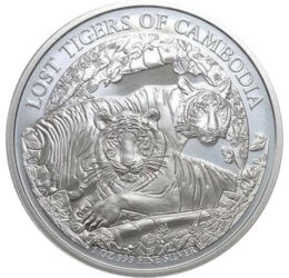 3000 riel, Ilustraţie tigru, argint de 999/1000, 31,1 g, Cambodgia, 2024