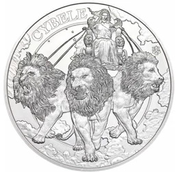 1 liră, Cybele, pe un car tras de lei, argint de 999/1000, 31,1 g, Insula Sfânta Elena, 2024