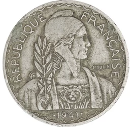 Marianne, pe o monedă indochineză, 20 centime, Indochina Franceză, 1941