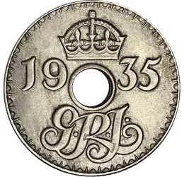 6 pence, Monogramă, coroană, , cupru, nichel, 2,67 g, Noua Guinee, 1935