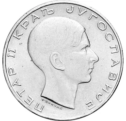 Ultima monedă a ultimului rege, 50 dinari, argint, Iugoslavia, 1938