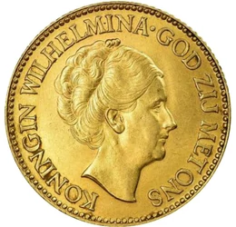  10 guldeni,Wilhelmina,Au,1925-1933, Olanda