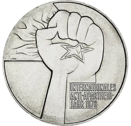 5 mărci, Mână, stea, flacără, cupru, nichel, 9,6 g, Republica Democrată Germană, 1978