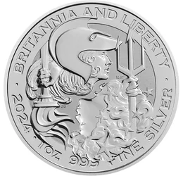 2 lire, Britannia şi Liberty, , argint de 999/1000, 31,1 g, Marea Britanie, 2024