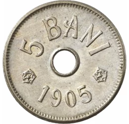 Monedă divizionară cu gaură, 5 bani, România, 1905-1906