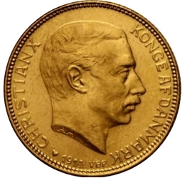 Ultimul rege al Islandei , 20 coroane, aur, Danemarca, 1913-1931
