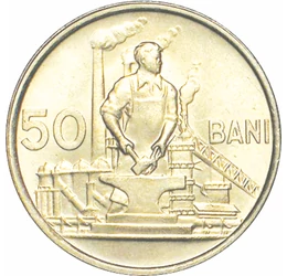 Monedă cu motivul „muncitorul”, 50 bani, R. P. Română, 1955-1956