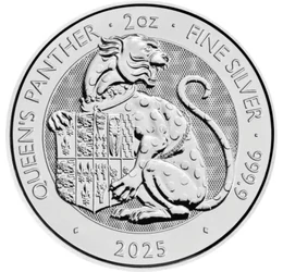 5 lire, Pantera cu stemă, , fineţe, argint de 999,9/1000, 62,2 g, Marea Britanie, 2025
