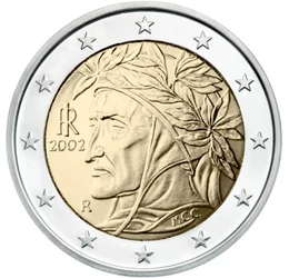 2 euro, Dante Alighieri, cupru, nichel, 8,5 g, Italia, 2002-2015