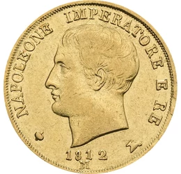 20 lire, Portretul lui Bonaparte Napoleon, , aur de 900/1000, 6,45 g, Regatul Italiei, 1808-1814